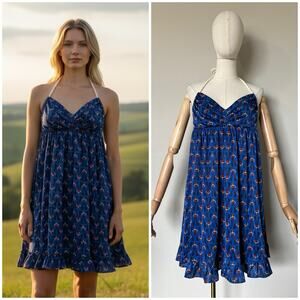 Betsey Johnson Black Label M Novelty Sailor Print Babydoll Mini Dress Halter VTG